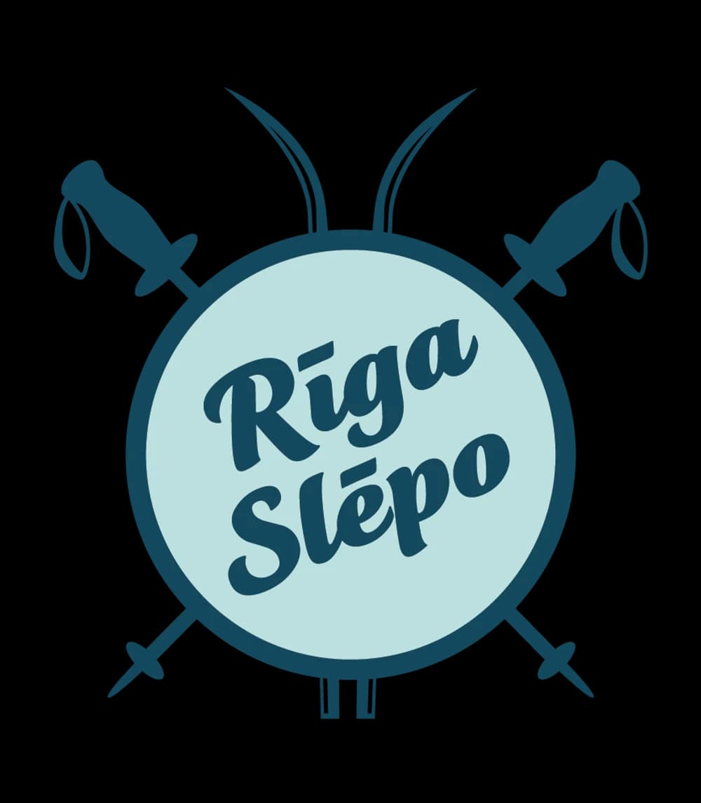 Riga Slēpo apļveida logo ar sakrustotiem paukošanas zobeniem