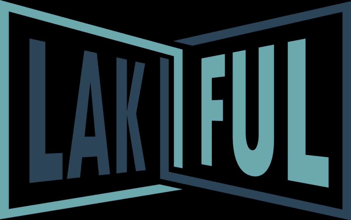 Lakful logo salocītas lentes vārdiskajā stilā