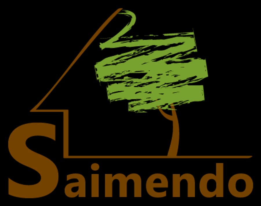 Saimendo logo ar mājas un koka ilustrāciju