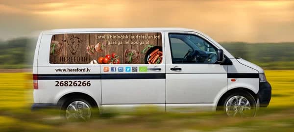 Hereford delivery van wrap with beef product photography