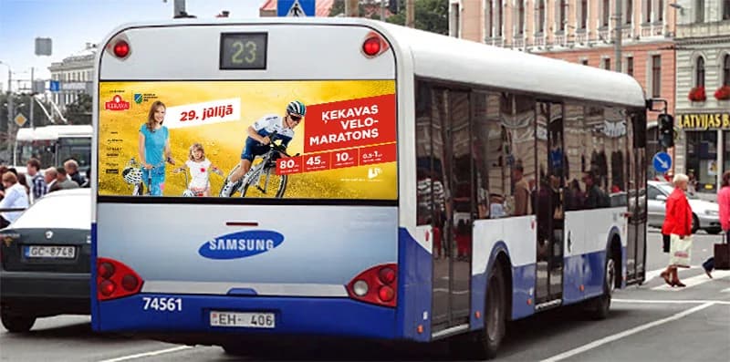 City bus rear advertising panel for the Ķekavas cycling marathon