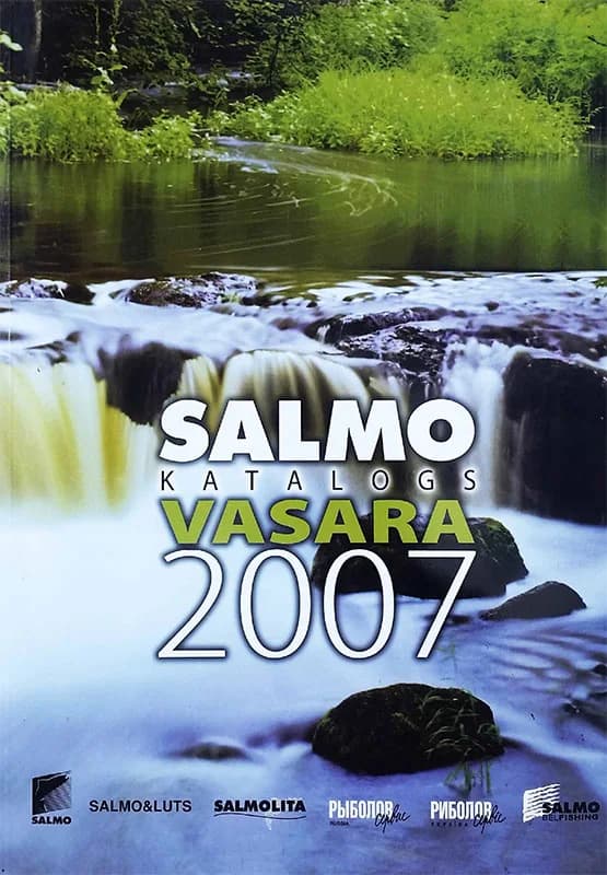 Salmo 2007 summer fishing catalog cover with a forest waterfall