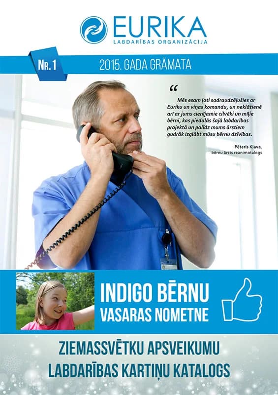 Eurika charity organization yearbook catalog cover with a doctor on the phone