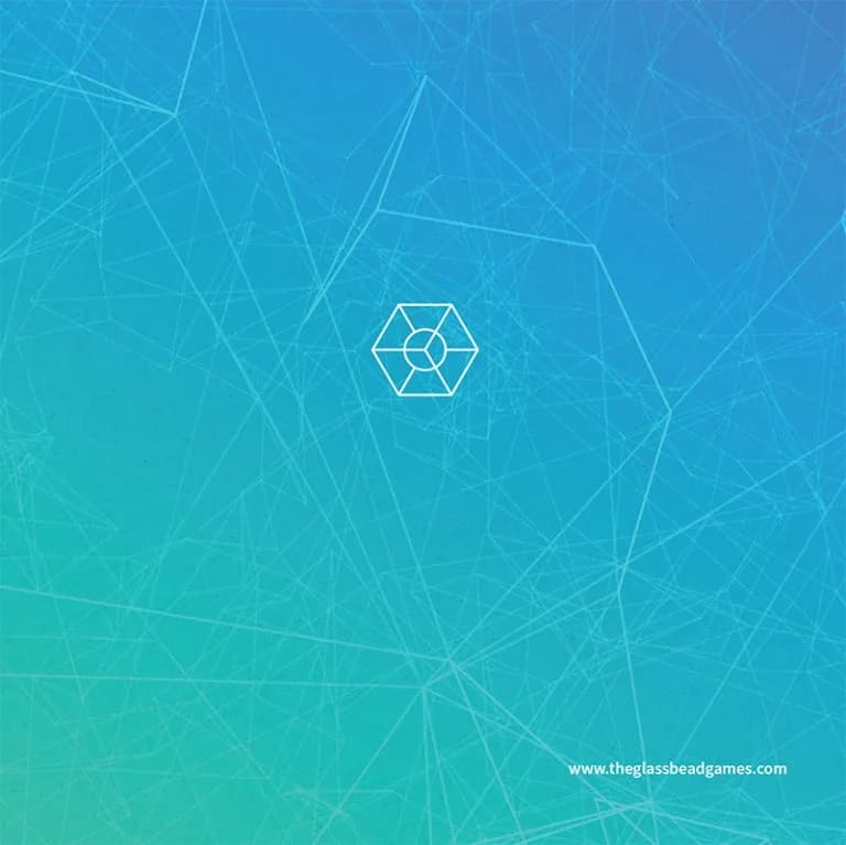 The Glass Bead Games abstract geometric catalog cover in blue and teal
