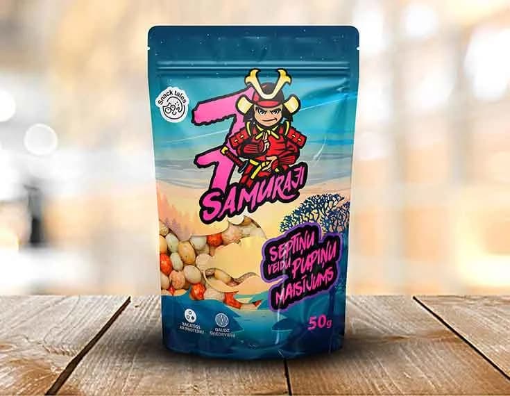 7 Samuraji bean snack pouch packaging design